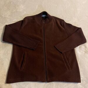 Vintage Carolyn Taylor Essentials Brown Fleece Knit Zip Up Jacket Women Large‎